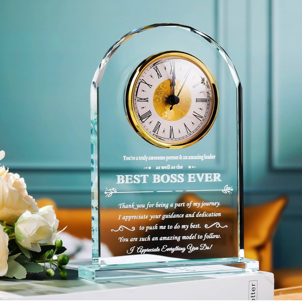 Gold and Silver Glass Art Clock with Elegant Design